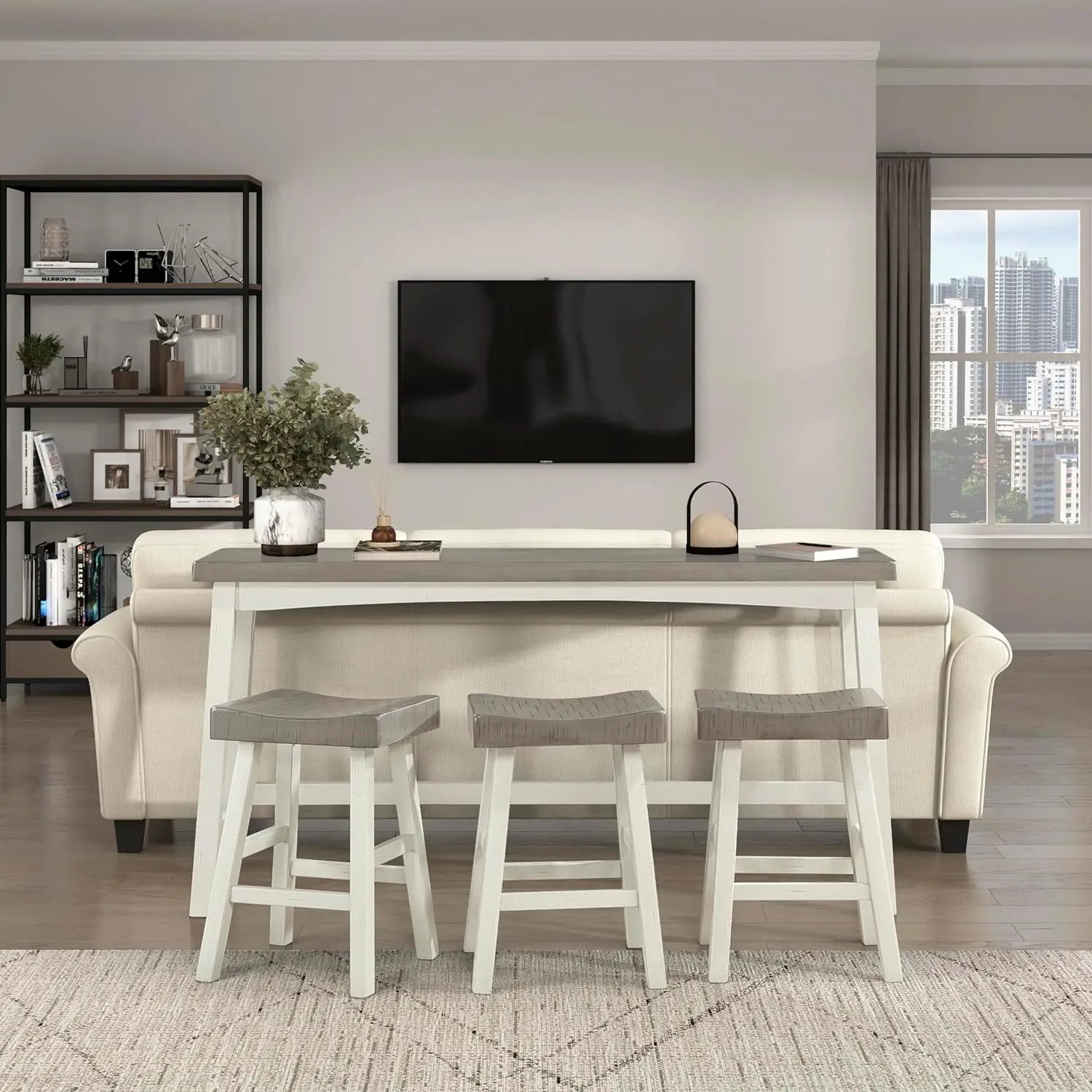 

Lexicon Bar Set for 3, Small Kitchen Table Set Kitchen Island Table with 3 Bar Stools, 4 Piece Dining Table Set