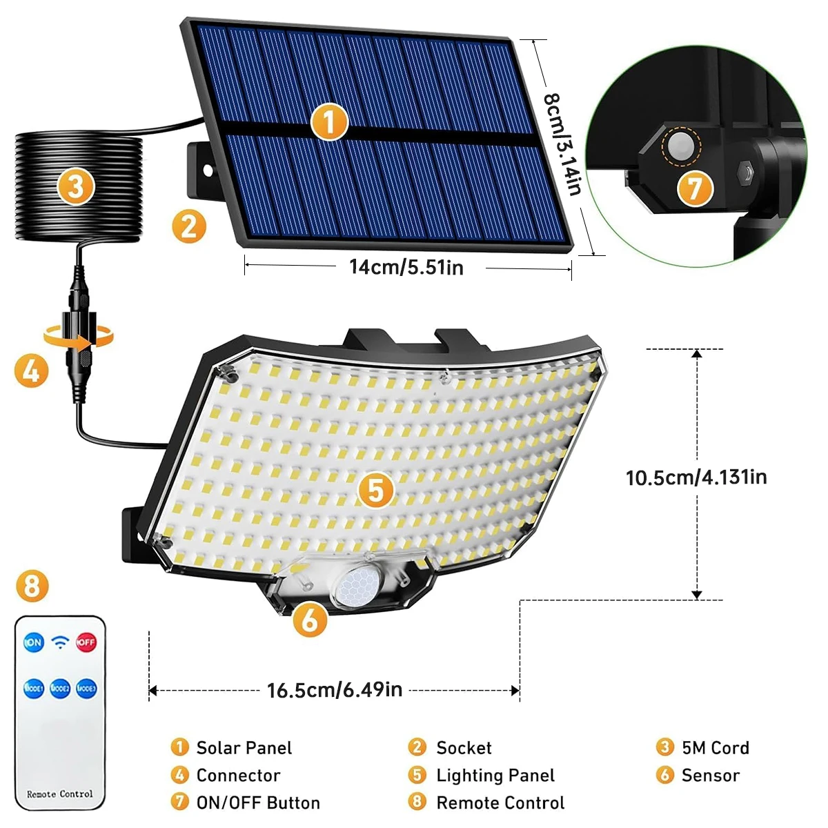 234LED Solar Outdoor Lights 3 Modes IP65 Waterproof Solar Powered Security Lights for Outside Patio, Yard, Garage