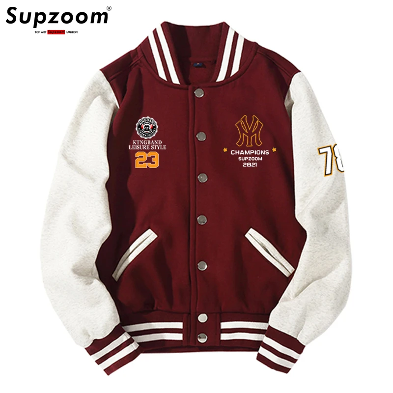 Supzoom 2023 New Arrival Letter Rib Sleeve Cotton Top Fashion Logo Single Breasted Casual Print Cardigan Coat Baseball Jacket 2 Se956538550fe41b2a06b69d8187fe9a04