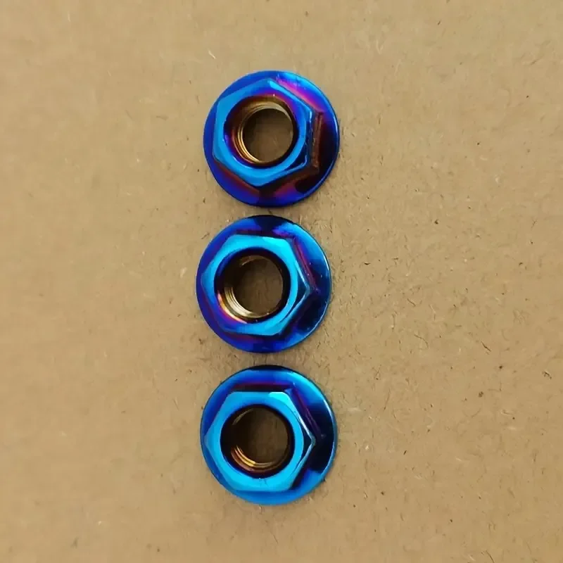 Stainless Steel Hex Nuts 12pcs M5/M6/M8/M10 Flange Locking Nuts Purple and Orange Flame Design for Motorcycle