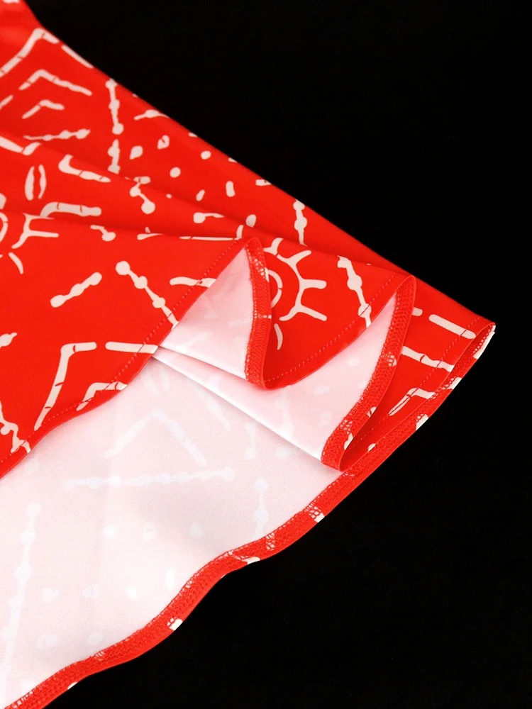 Red Printed Dresses for Women Plus Size 4XL Long Lantern Sleeve Package Hip Mermaid Long Prom Evening Birthday Event Party Gowns