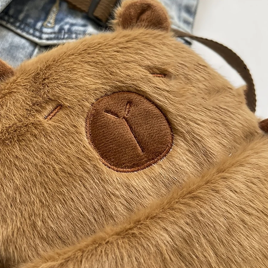 Adorable Fuzzy Capybara Crossbody Bag, Soft Plush Casual Shoulder Purse with Adjustable Strap, Daily Commute Bag for Women