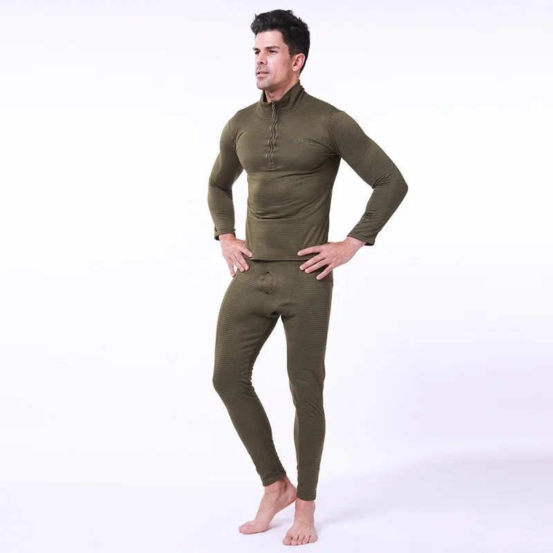 Winter Men Thermal Underwear Outdoor Square Shake Fleece Shirt Pants Suit Sports Cycling Tactical Combat Training Keep Warm Sets