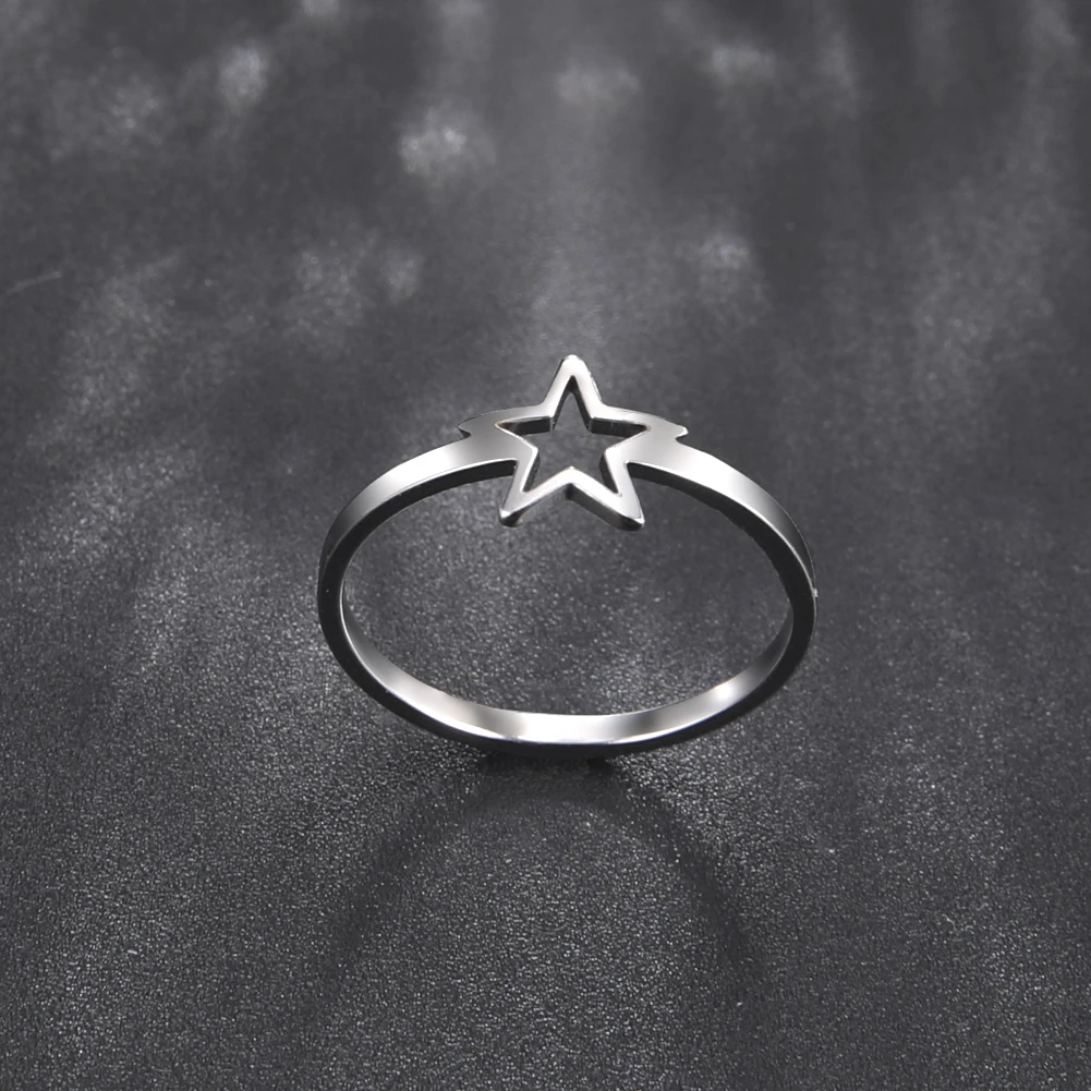 Kkjoy Simple Stainless Steel Silver Color Rings For Women Men Hollow Solid Star Finger Ring Gifts For Girls Jewelry Wholesale 3