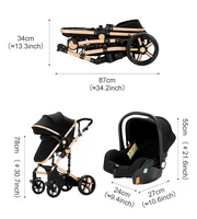 Poussette légère 3-en-1 pour bébé, convertible (assis et inclinable) avec panier de rangement, siège auto inclus, système de voyage pour nouveau-né, idéale pour les voyages en avion et les longs trajets, poussette pliable. 7