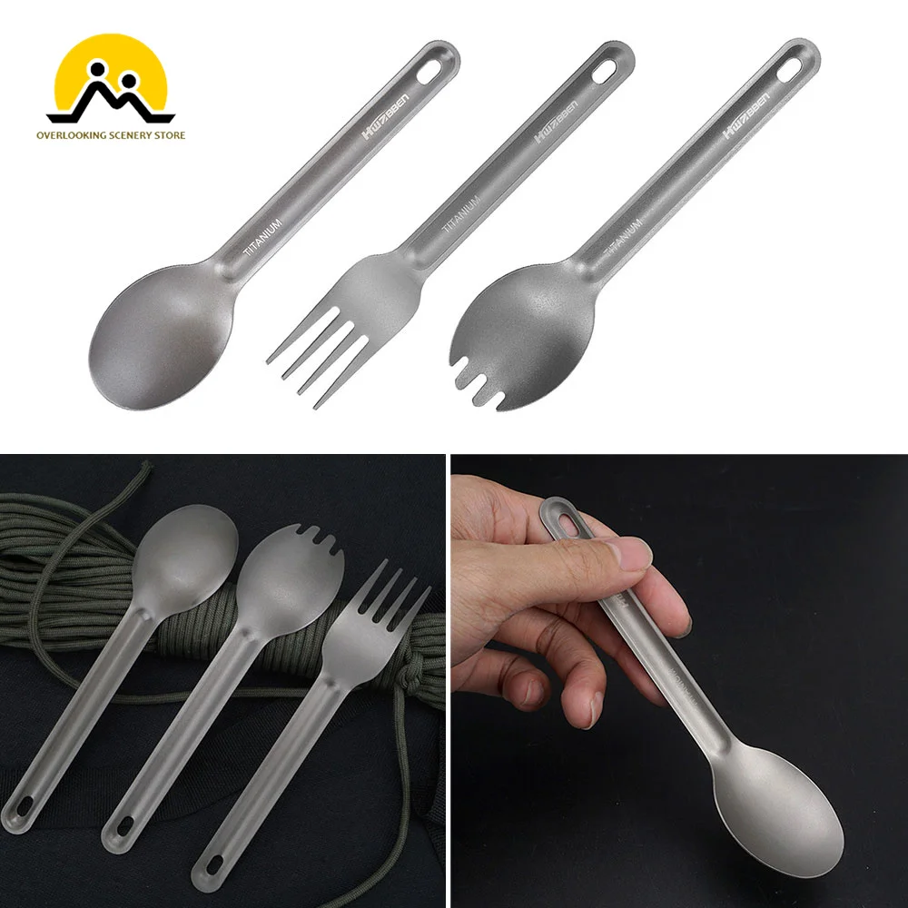 Ultralight Titanium Metal Silver Tableware Long Handle Spoon Cutlery Fork EDC Camping Tool Outdoor Picnic Accessories
