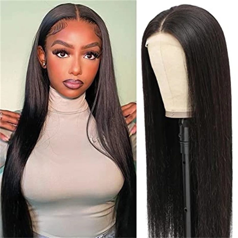 

Straight Wig With Bangs Synthetic Lace Wigs Natural Black Glueless Wig With Bangs Heat Resistant Fiber Wigs For Women Cosplay