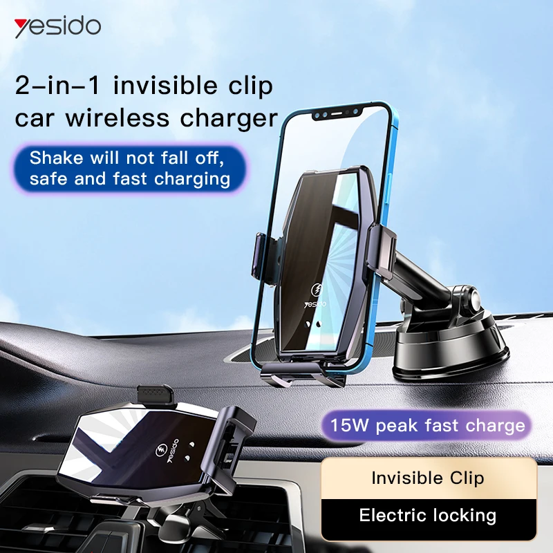 Yesido 15w Qi Car Phone Holder Wireless Car Charger Automatic Alignment