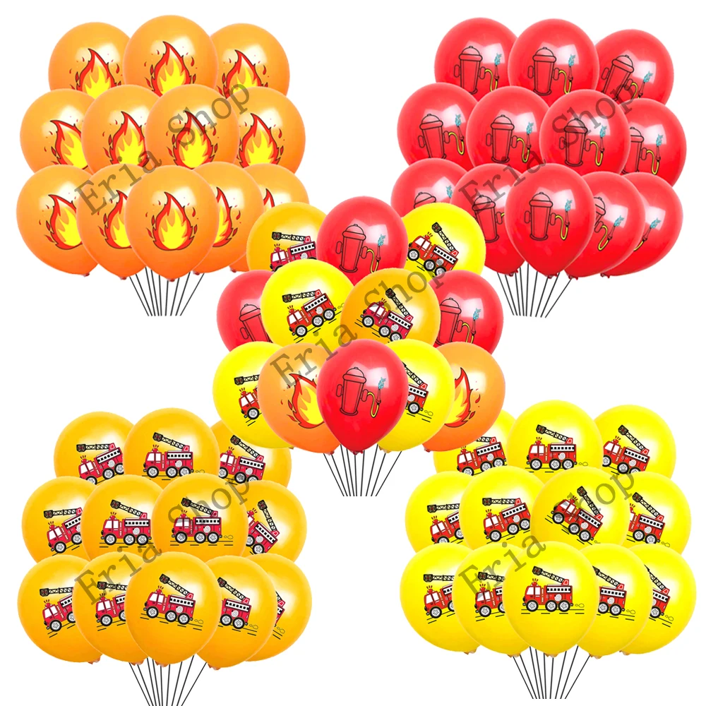 

10/20Pcs 12Inch Fire Tractor Truck Flame Fire Hydrant Latex Balloons Birthday Party Decorations Firemen Party Supplies Balloon