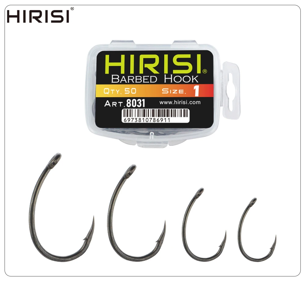 Hirisi 50 stücke ptfe beschichteter Edelstahl mit hohem Kohlenstoff gehalt, mit Widerhaken versehener Angelhaken 8031 – Detail 1