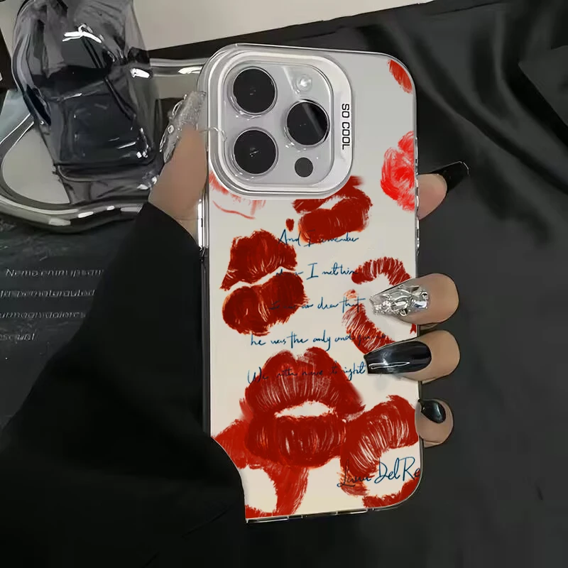 thumbnail image 1 of Funda de teléfono con IMD de plata galvanizada con labios rojos y chica sexy para iPhone 15, 16 Pro Max, 14, 13, 12, 11, XR, XS, 7, 8 Plus, carcasa trasera a prueba de golpes, 1 of 5
