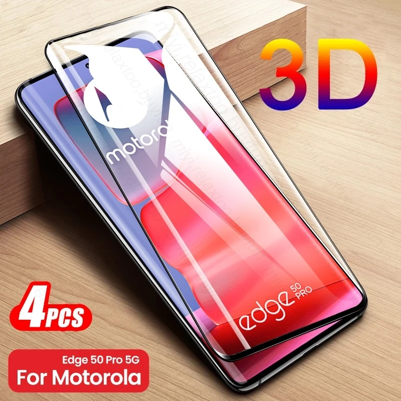 

4PCS 3D 9H Full Coverage Black Screen Protector For Motorola Edge 50 Pro 5G Tempered Glass Protective Glass Film Moto Edge50pro