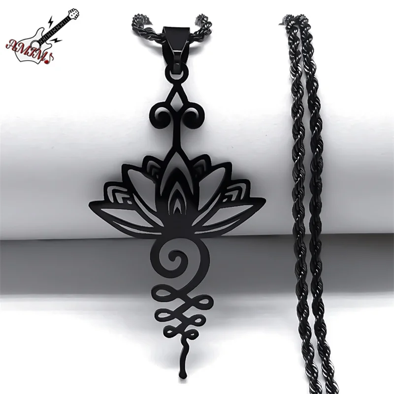 Artistic-Lotus-Flower-Pendant-Necklace-for-Women-Men-Stainless-Steel ...