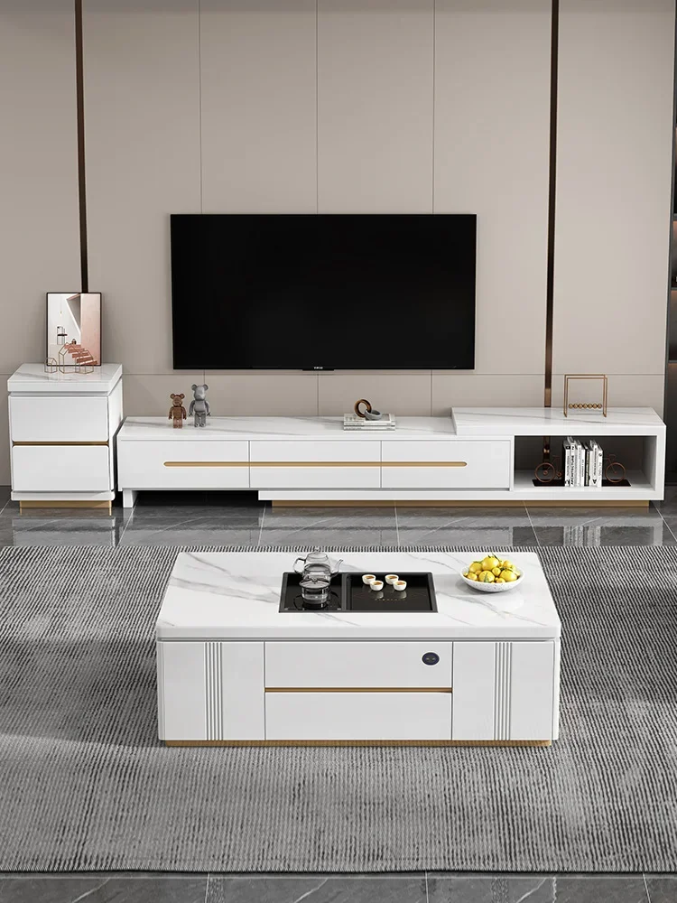 

Light Luxury Rock Plate Multi Functional Fully Automatic Lifting Kung Fu Tea Table Combination Telescopic TV Cabinet