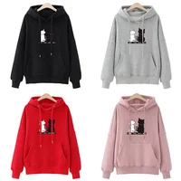 2024 Autumn Hoodie Women's Casual Hooded Sweatshirt Creative Hoodie Matching Streetwear Cute Cat Pattern Monogram Hoodie CYXX077