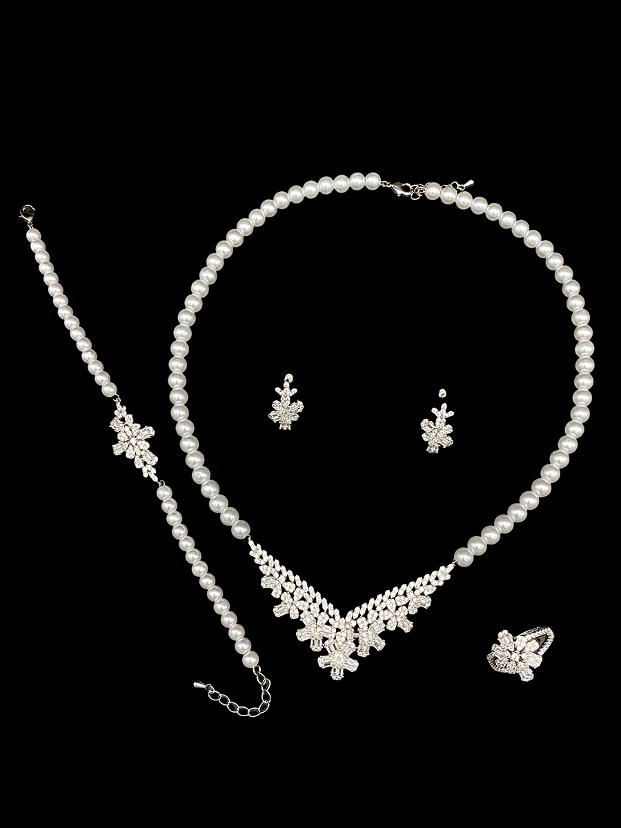 Falair 4Pcs Luxury Electroplated Copper Simulated pearl Jewelry Set ,Anti-Fade Plated Waterproof,Christmas Birthday Best Seller