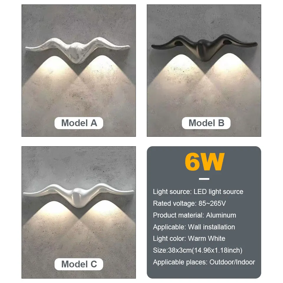 LED Wall Light Aluminium Wing Shaped Indoor Outdoor AC85-265V Waterproof Nordic Lamp Led Lights For Home Garden Bedroom Corridor