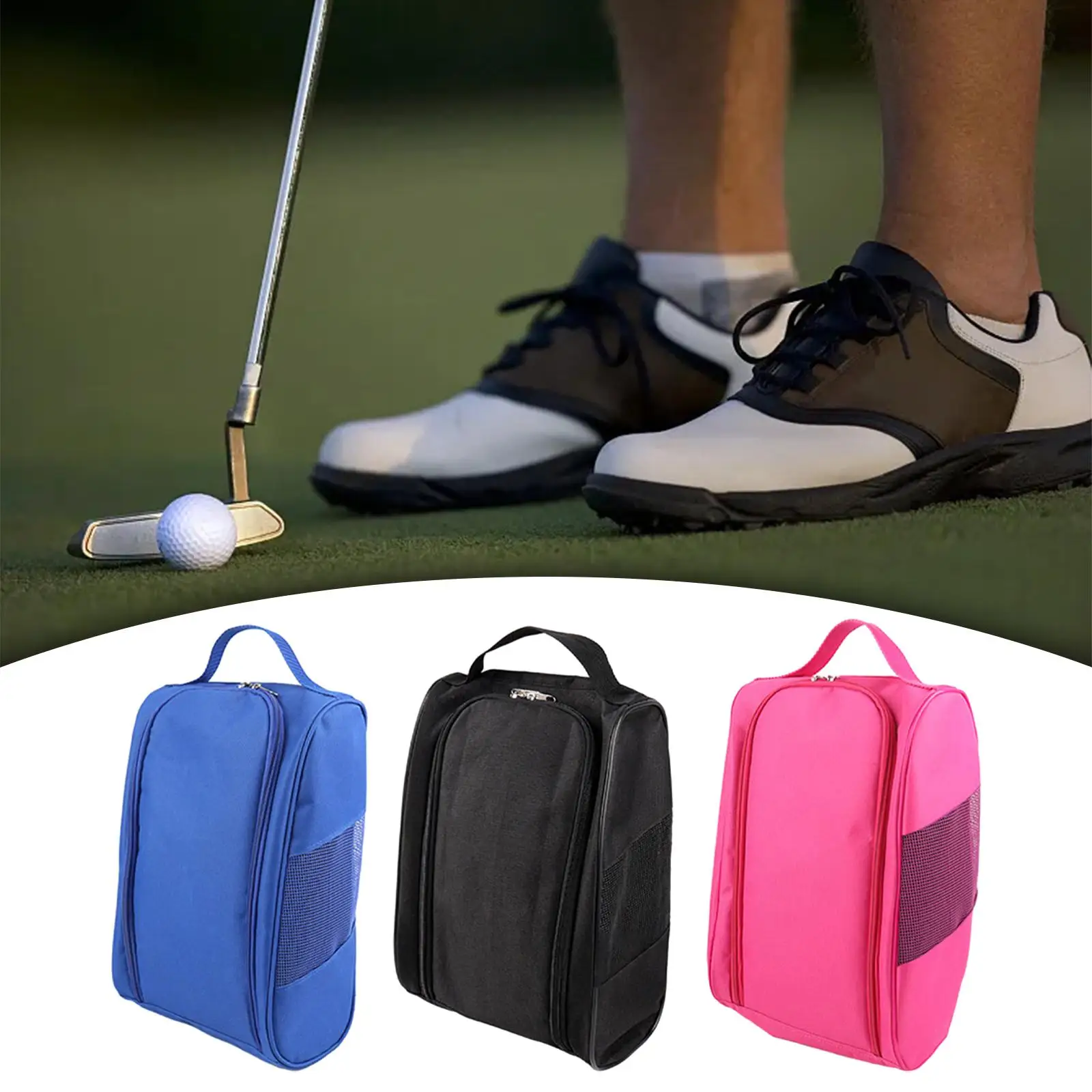 Golf Shoes Bag Zipper Tote Storage Golf Accessories Breathable Sports Shoes Case Pouch for Hiking Outdoor Travel Men Women Gym