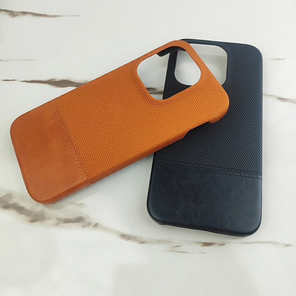 Luxury Fabric Leather Frameless Shockproof Phone Case with Color Contrast and Hard Bumper Cover