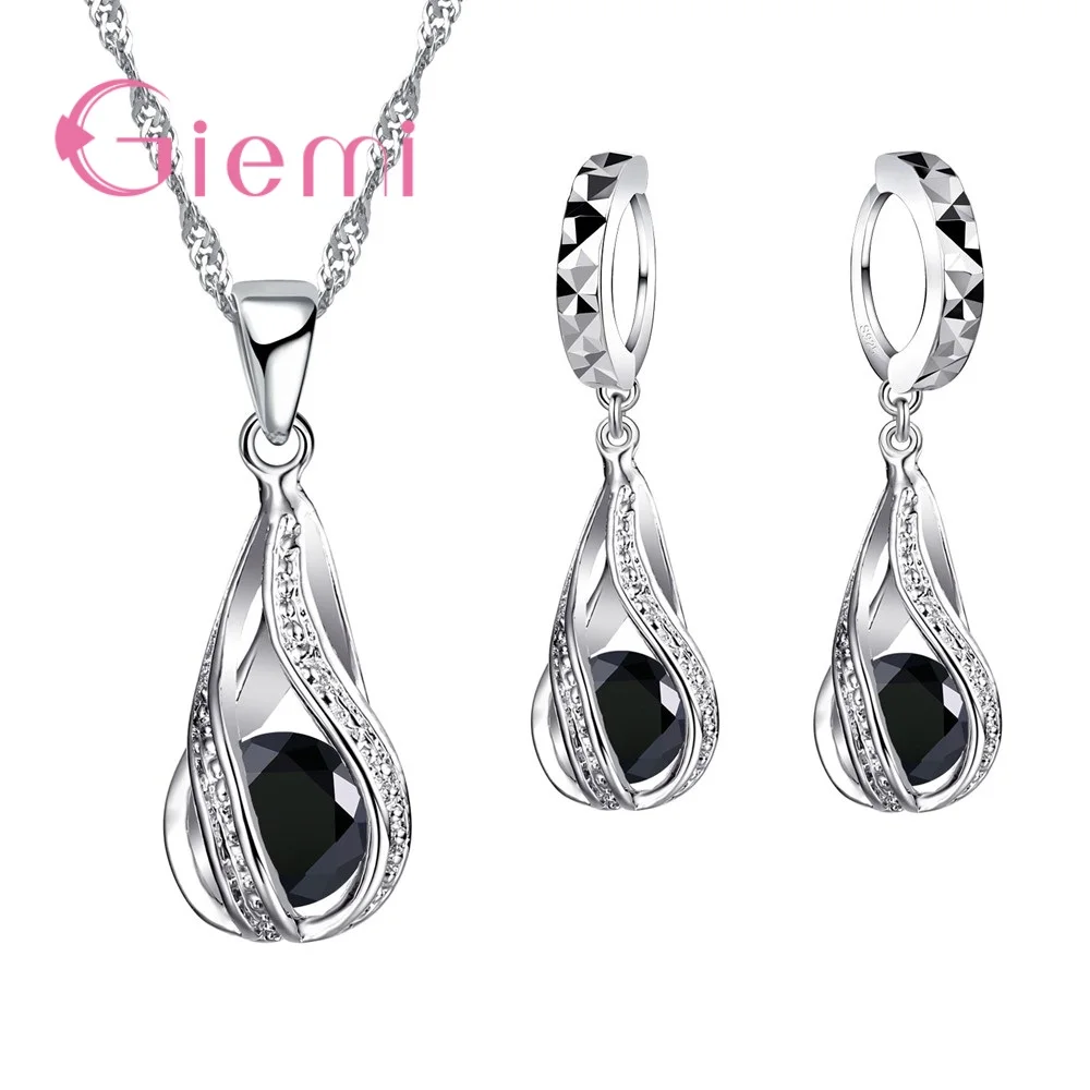 Orecchini a cerchio in argento sterling 925 massiccio con zirconi neri
