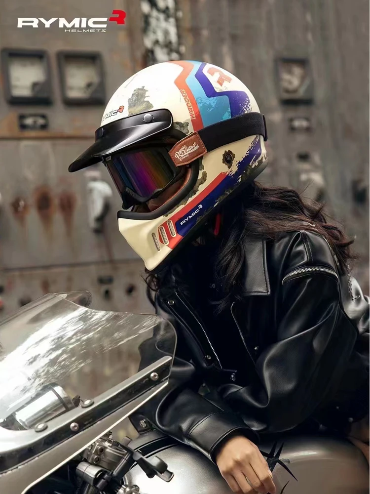 Rymic-レトロなオートバイのヘルメット,フルフェイス,オフロード,モトクロス用