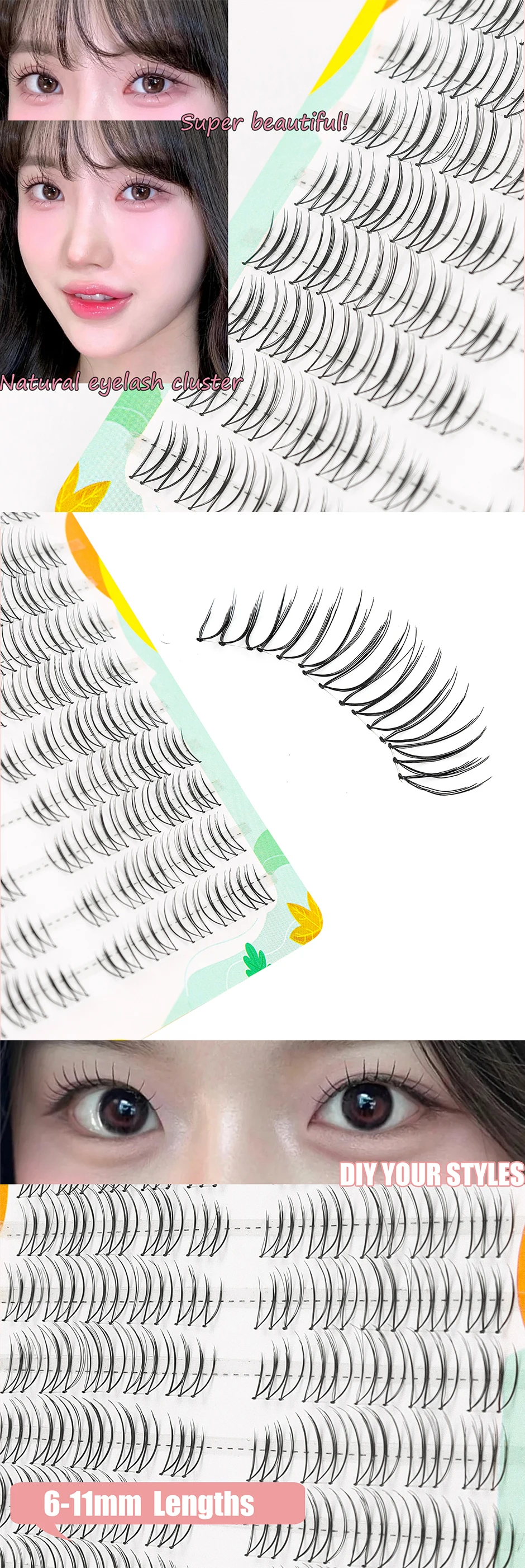 Description Picture 3 of itemLash Clusters 100pcs Hand-Leather U-shaped Female Group False Eyelashes 6-11mm Soft and Comfortable Cartoon Eye Fairy False Eyel