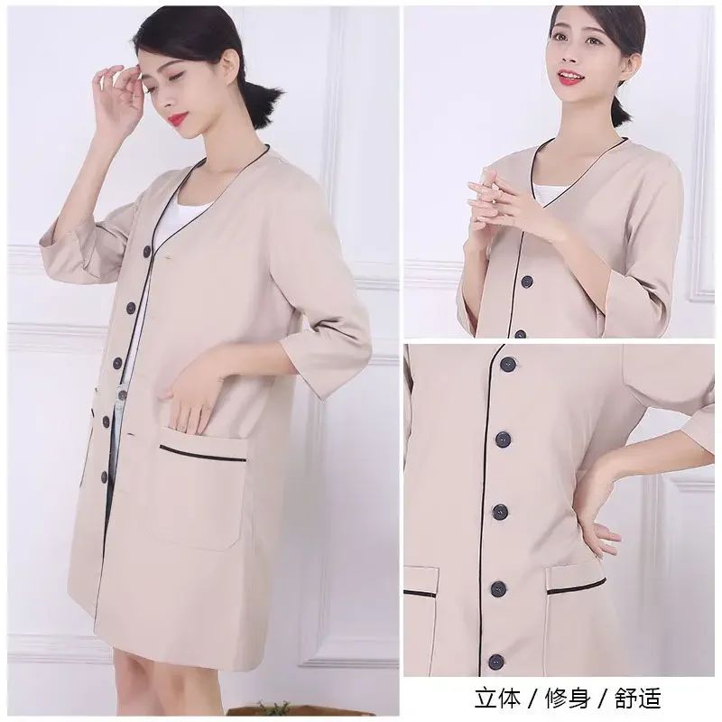 Black Beautician Tops Short Beauty Uniform Dress Spa Uniform Scrub White Plus Size Salon Grooming Clothes Lab Coat