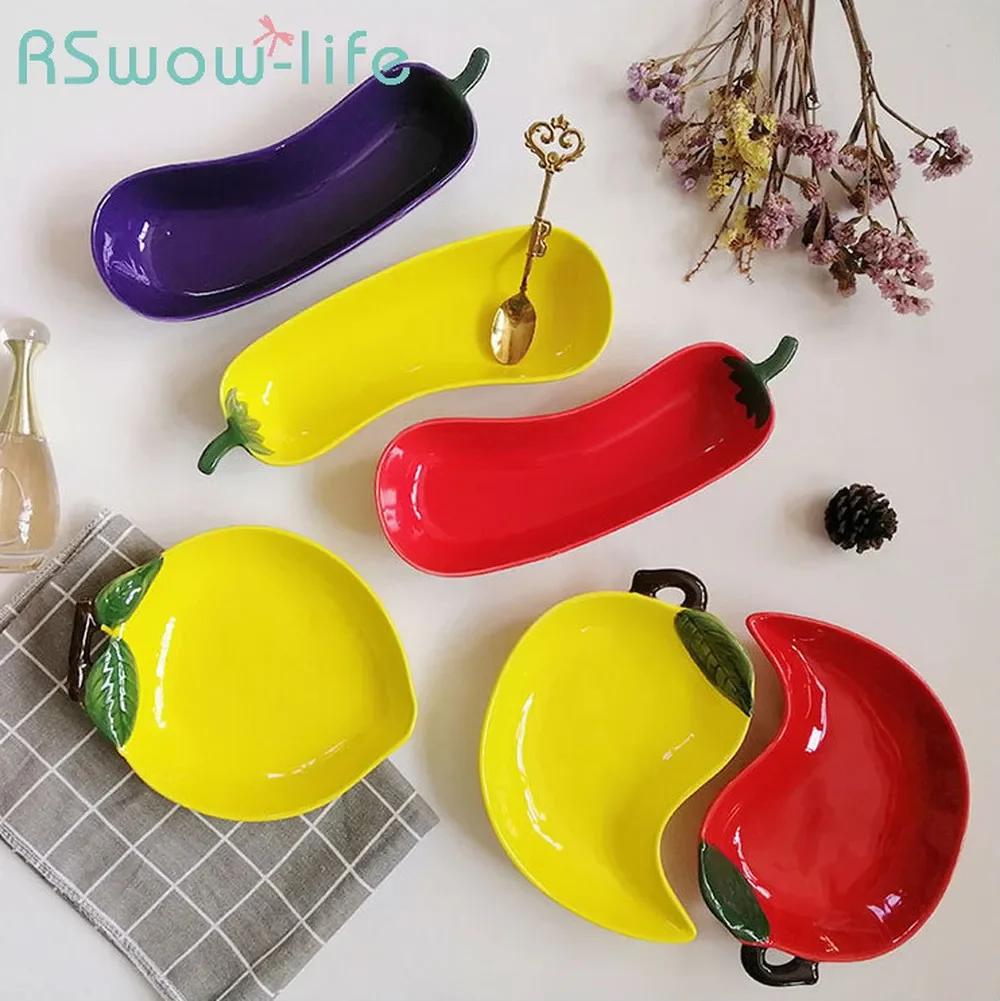 

Creative Ceramic Plate Vegetable Shape Eggplant Dish Lemon Dish Pepper Snack Plate Decoration Dessert Plates For Home Tableware