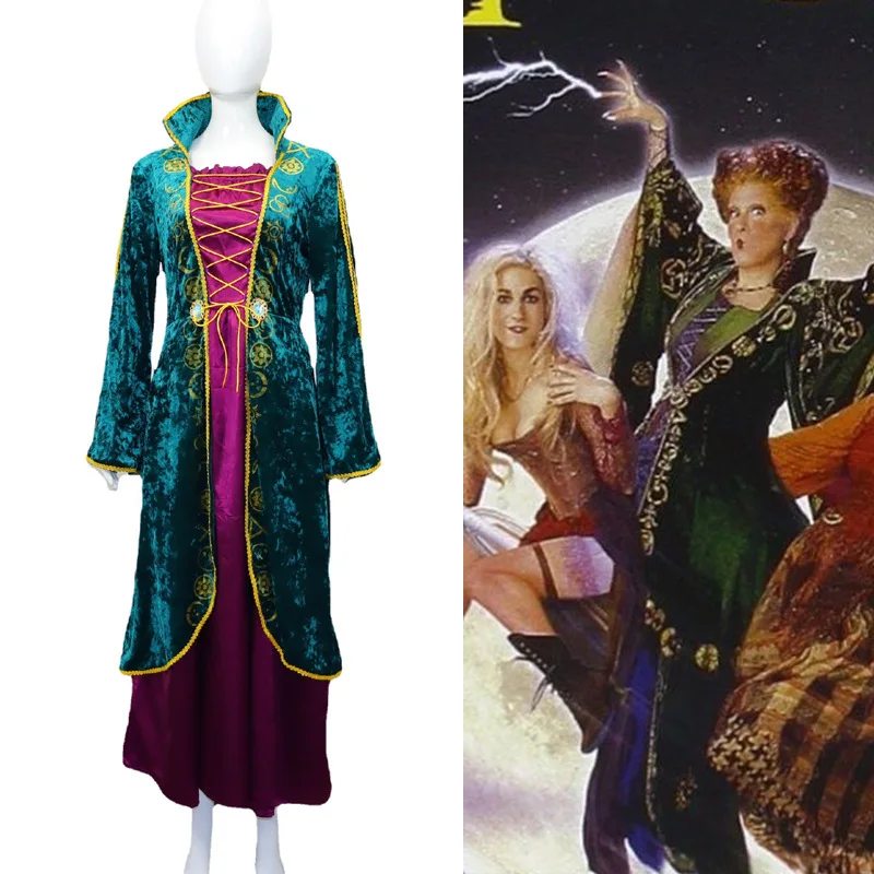 Hocus Pocus Winifred Sanderson Cosplay Costume Parrucca Vintage Gothic Dress Red Queen Costume Medievale Per Le Donne Ragazze Halloween
