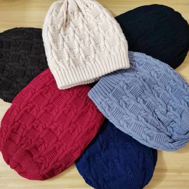 Winter Warm Double Layer Knitted Beanies Hats for Women Fashion Plush Elastic Therml Windproof Skullies Caps Apparel Accessories 5