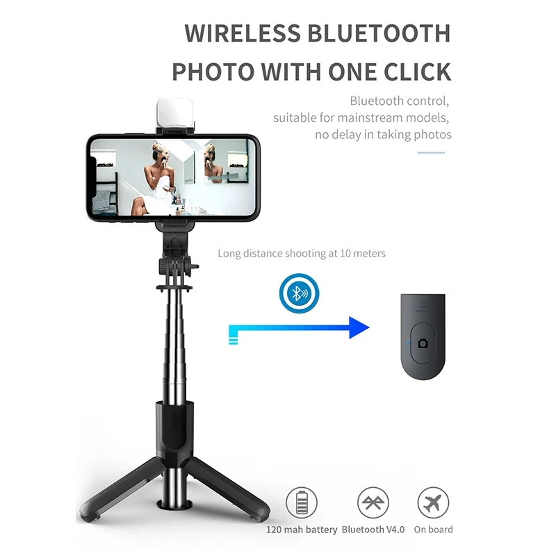Portable Selfie Stick With Fill Light Tripod Stand Mini Phone Holder Wireless Bluetooth Remote For Live Broadcast Huawei