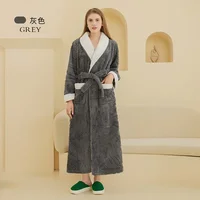 Warm Jacquard Flannel Bathrobe Women Winter Sleepwear Long Nightwear Couple Men Bath Gown 3