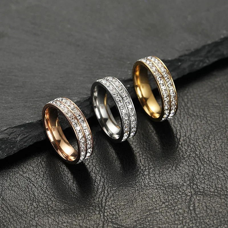 Fashion Jewelry New Single Double Row Starry Sky Square Zircon Crystal from Austrian Titanium Steel Couple Ring 3