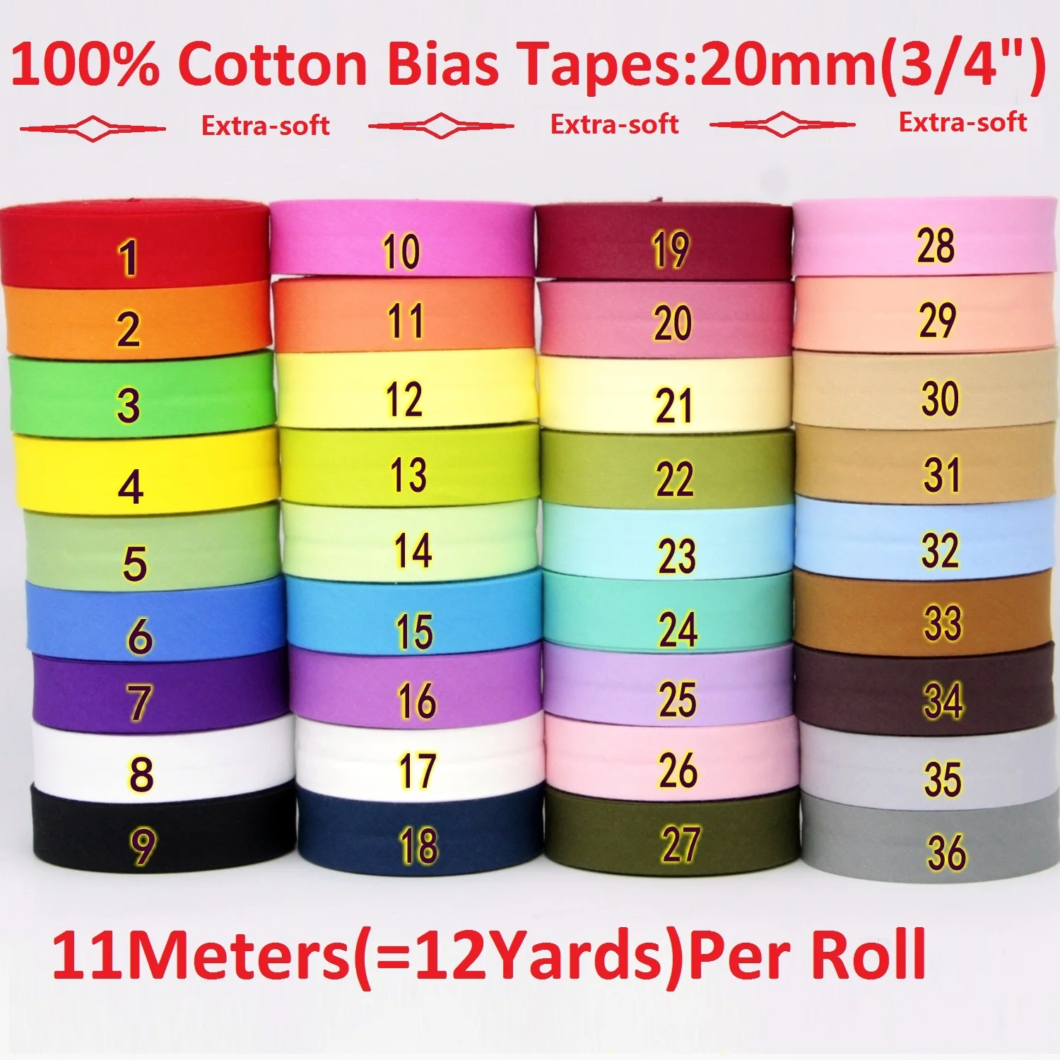 Extra Soft Cotton 20MM Silk Clothing Bias Tape for Baby Clothes 12yards/lot cotton bias tape,cotton webbing tapes