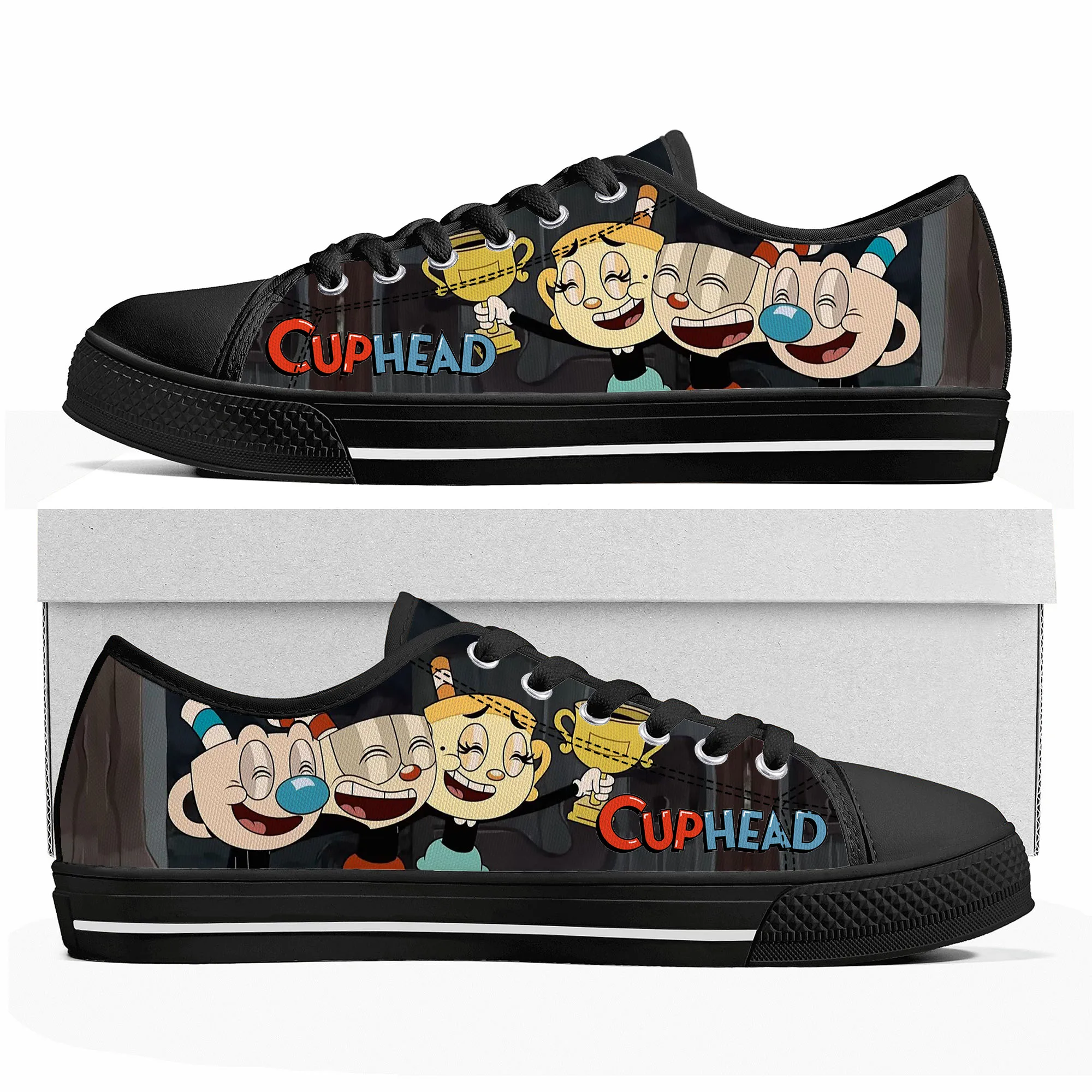 

Hot Cupheads Mugmans Cartoon Game Low Top Sneakers Womens Mens Teenager High Quality Shoes Casual Tailor Made Canvas Sneaker