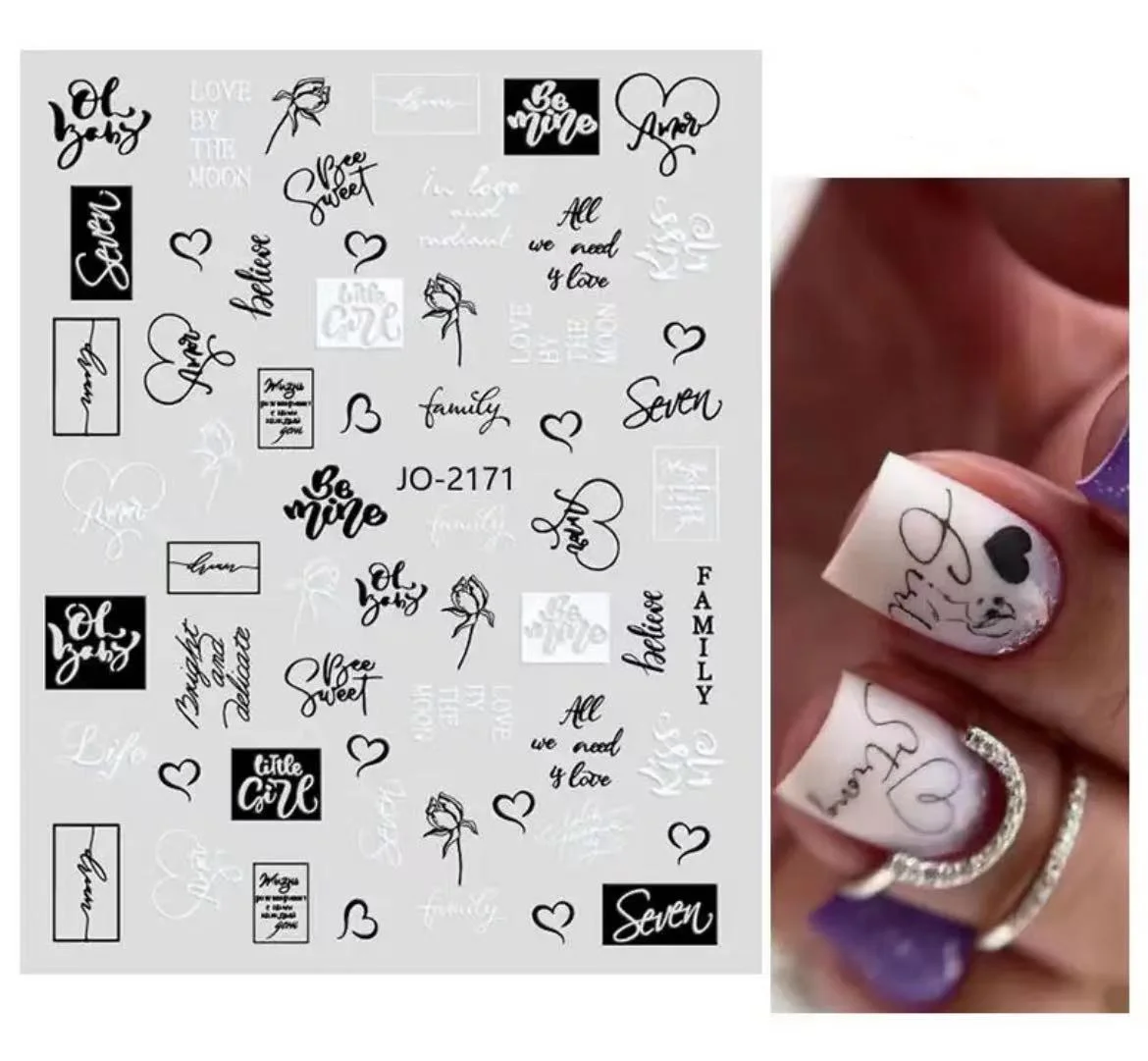 12 Designs To Choose 3D Nail Sticker Design Logo Brand Signature Small