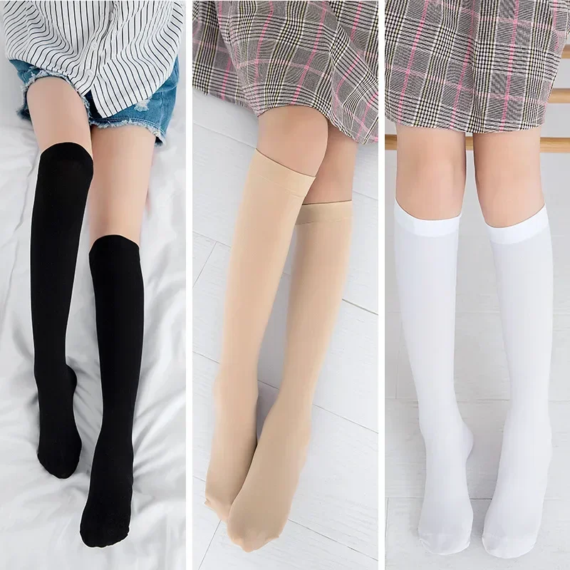 Girls Fall Warm Velvet Knee High Long Socks Kawaii Cartoon Star Heart Stripe Design Kid Black Princess White School Stockings