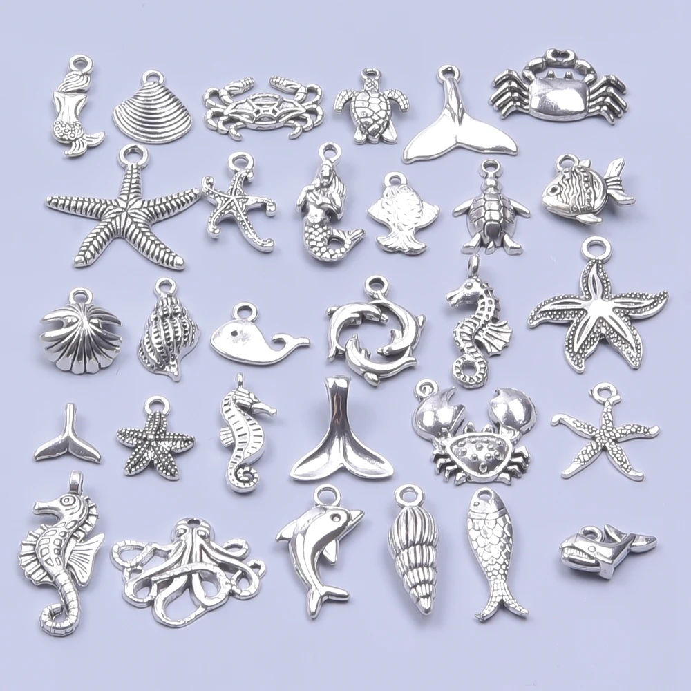 

10PCS Silver Colour Sea Creature Pendant Made Of Stainless Steel Handmade DIY Jewelry Charm Necklaces And Keychain Accessories