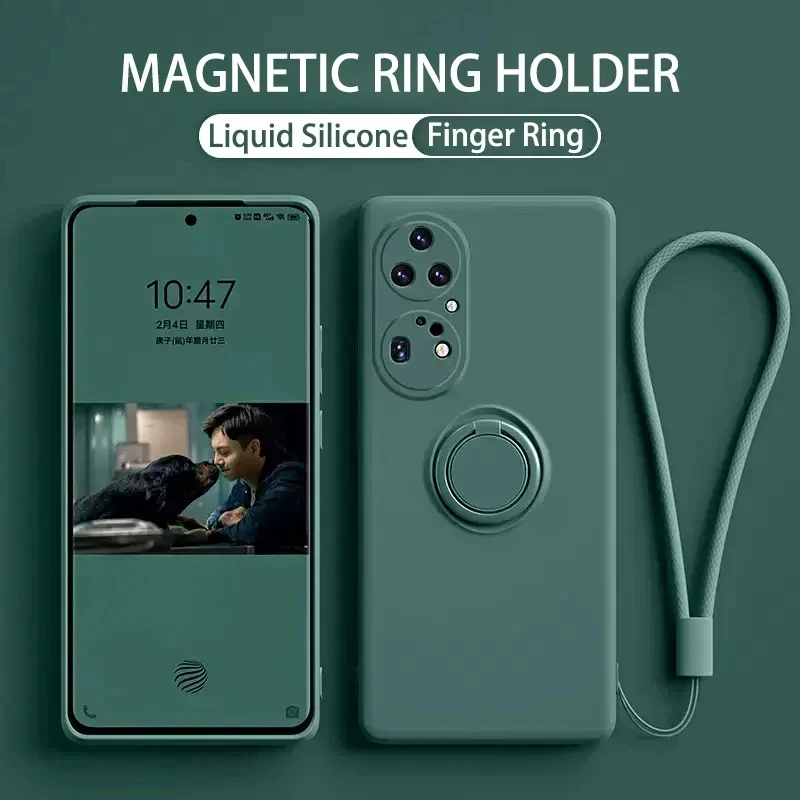 Premium Liquid Silicone Phone Case with Ring Stand - Soft Back Cover