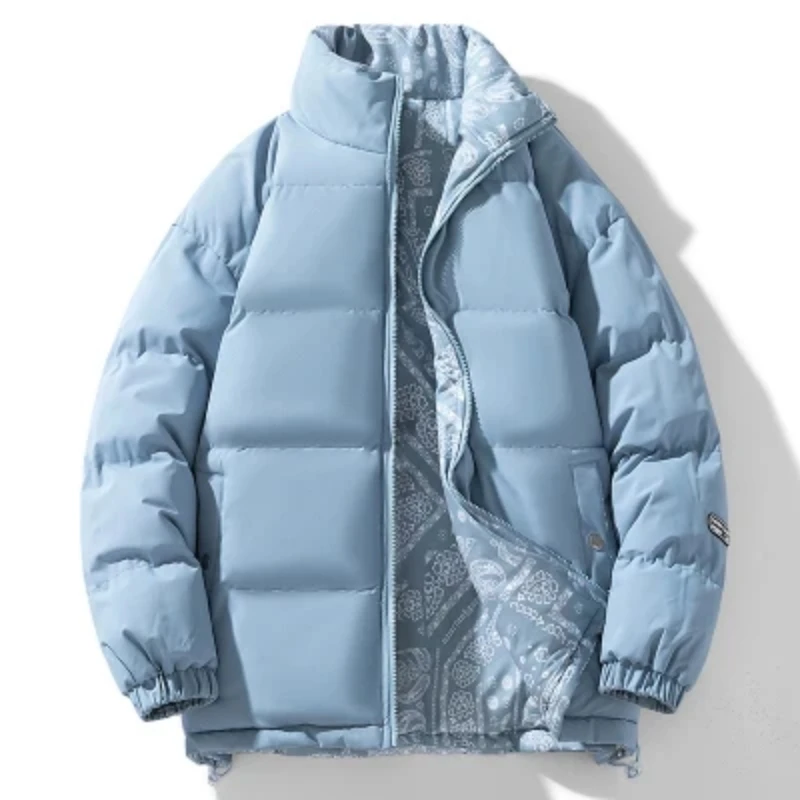 2023Autumn Winter Double side Cotton Jacket Men's Fashion Brand Thickened Short Standing Collar Warm Coat Men's Down Cotton Coat