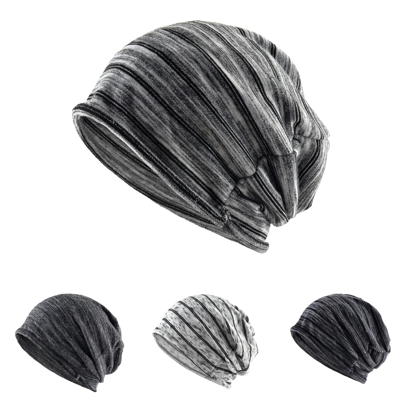 Unisex Striped Slouch Beanie Hat - Soft Knit, High Elasticity, Perfect