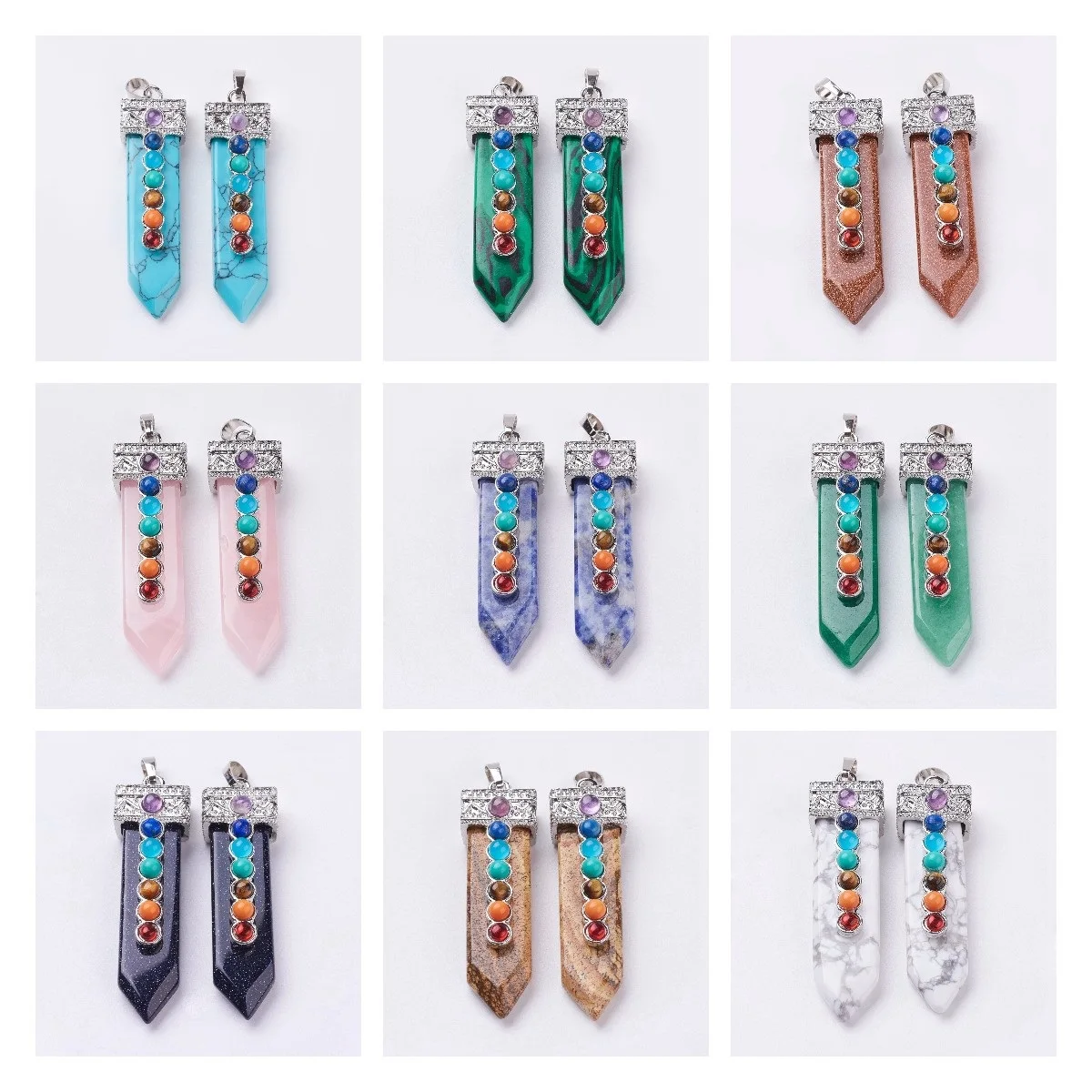 5pcs Synthetic & Natural Mixed Stone Sword Shape Chakra Big Pendants for DIY Necklace Jewelry Making Accessories