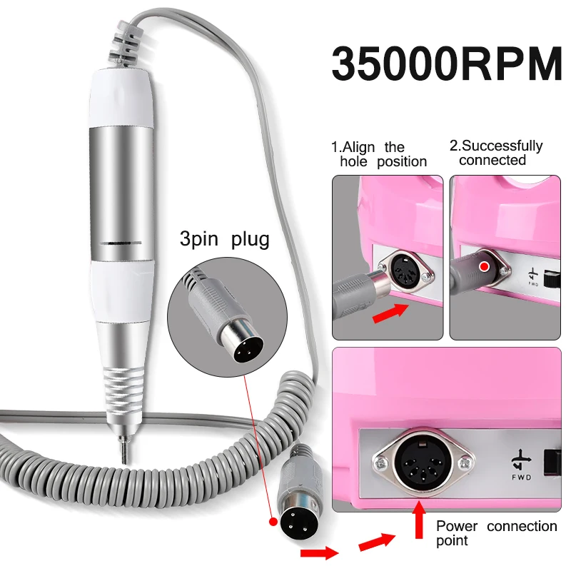 Electric Nail Drill Pen Handle File Polish Grind Machine Handpiece Manicure Pedicure Tool DC & 3 PIN PLUG Nail Drill Accessories 4
