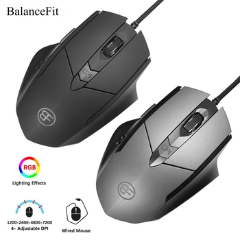 Mouse cablato, 7200 DPI, mouse da gioco ergonomico, mouse da gioco per computer ad alte prestazioni con 6 pulsanti, RGB, per PC desktop portatile