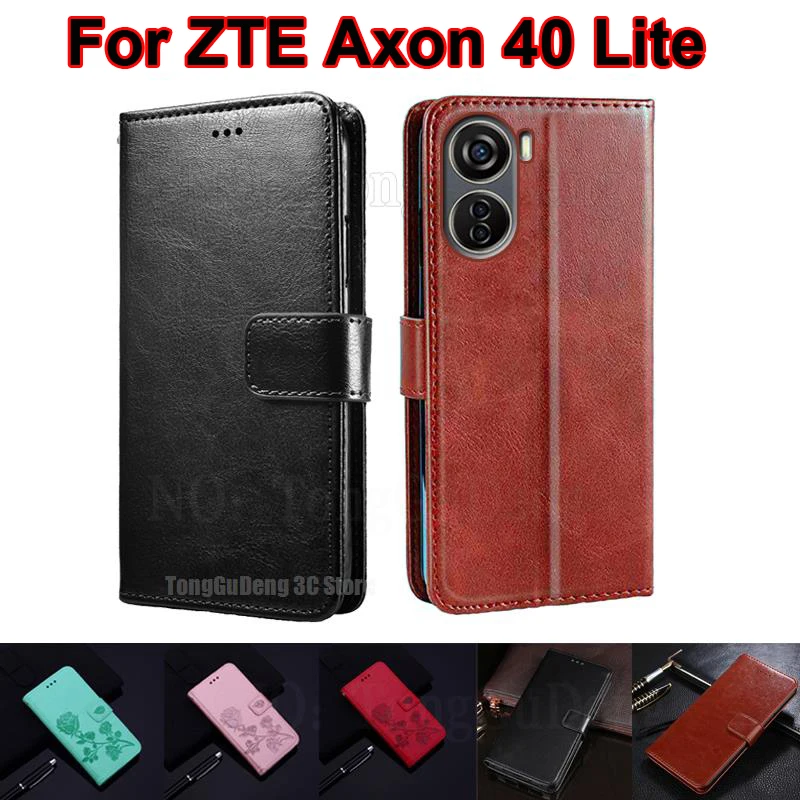 ZTE 블레이드 V40 디자인용 가죽 케이스, ZTE 8046 플립 커버 지갑, 마그네틱 휴대폰 케이스, 카드 포켓 포함, ZTE Axon 40 Lite Etui