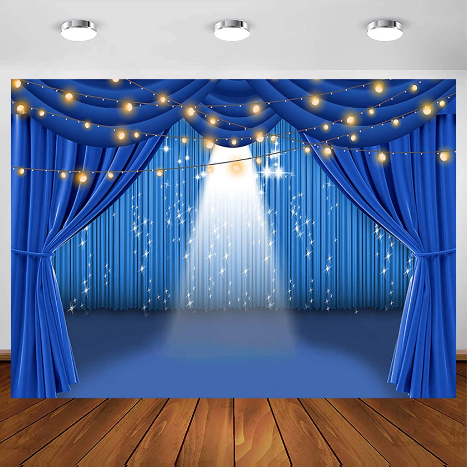 Blue Curtain Theater Stage Photography Backdrop Vinyl Party Show Background  Photo Studio Props - Backgrounds - AliExpress