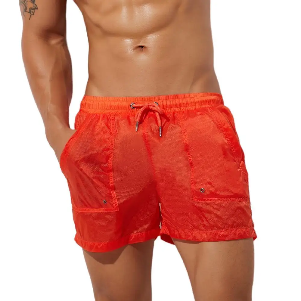 SEOBEAN Men's Summer Shorts Mesh Lined Quick-drying Beach Shorts 100% Nylon Gym Fitness Surf Trunks Shorts Sexy Men Board Shorts 2