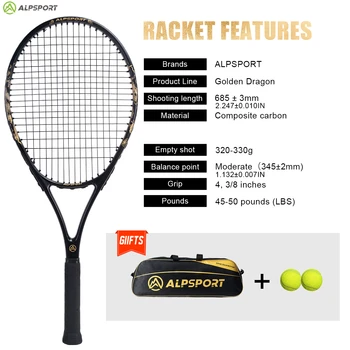 ALPSPORT JL T800 Carbon Fiber Tennis Racket 18K – Professional Training Racket with Carry Bag & Adjustable Strap (Men & Women) 1