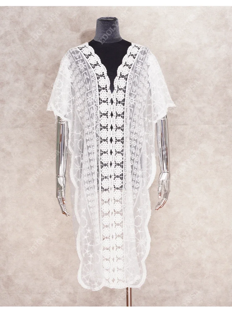 Tunics For beach Long Lace Beach Dress Women Swim Cover up Plus size Saida de Praia Robe de Plage Kaftan Beach Cover up A364 beach cover swimsuit cover beach dress