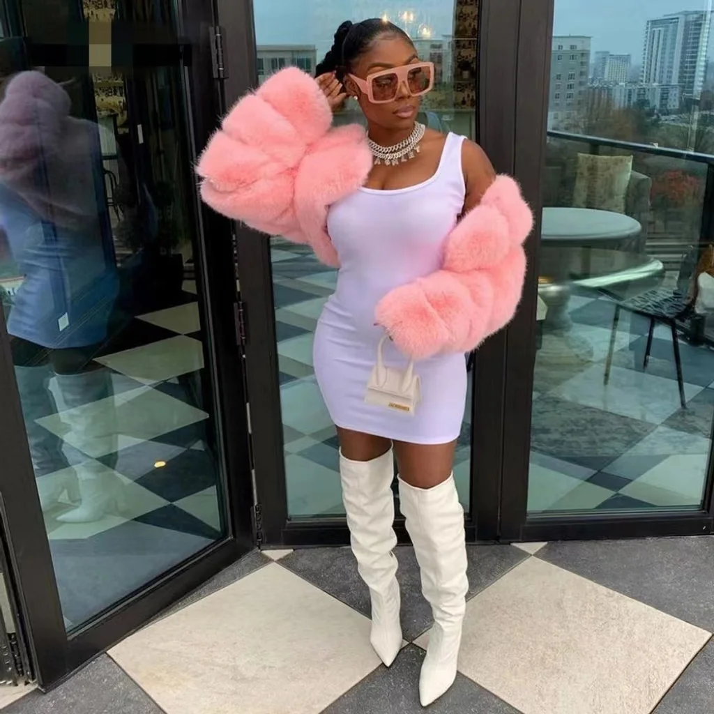 EINYOO Winter Women's Fashion Long Sleeve Hooded Spliced Faux Fur Coats Elegant Girl's Prom Party Sexy Vestidos Traf Y2K Zevity